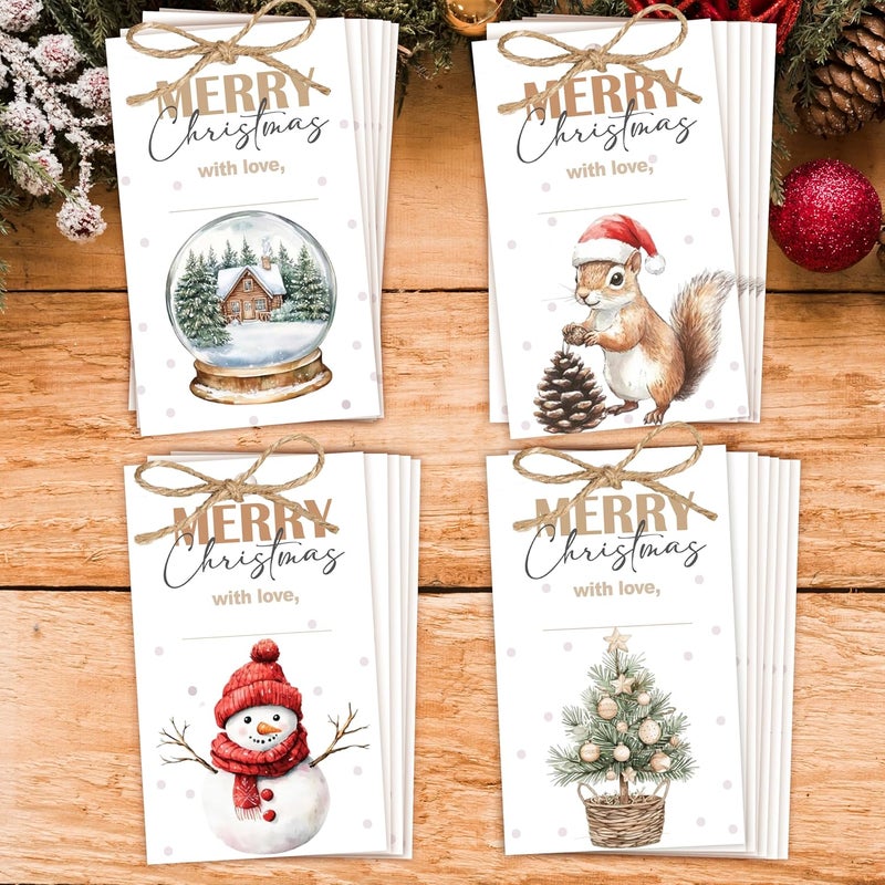 HandEasy 40 Pcs Christmas Gift Tags, 2.1"×3.5" Merry Christmas Tree Paper Tags with String, Hanging Presents Label Wrapping for Party Favor Decorations, 4 Styles - A03 - Image 1